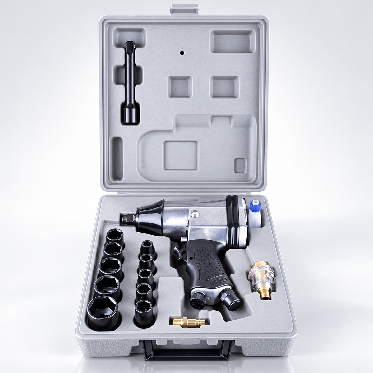AirCraft AT0006 Pneumatic Impact Wrench 1/2" 17-Piece Kit Single Hammer