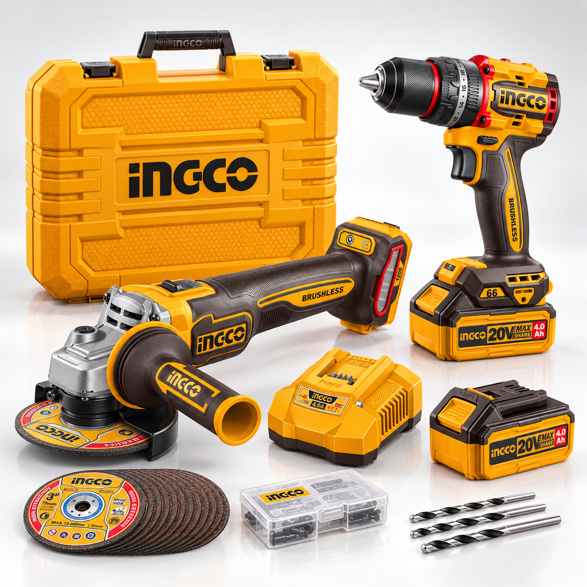 INGCO CKLI20256 20V Cordless Impact Drill & Angle Grinder Combo | Kit