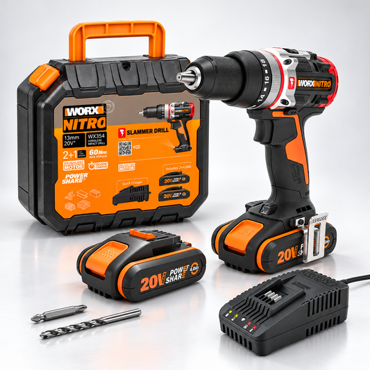 WORX WX354 SLAMMER 20V Brushless Impact Drill 60Nm Kit